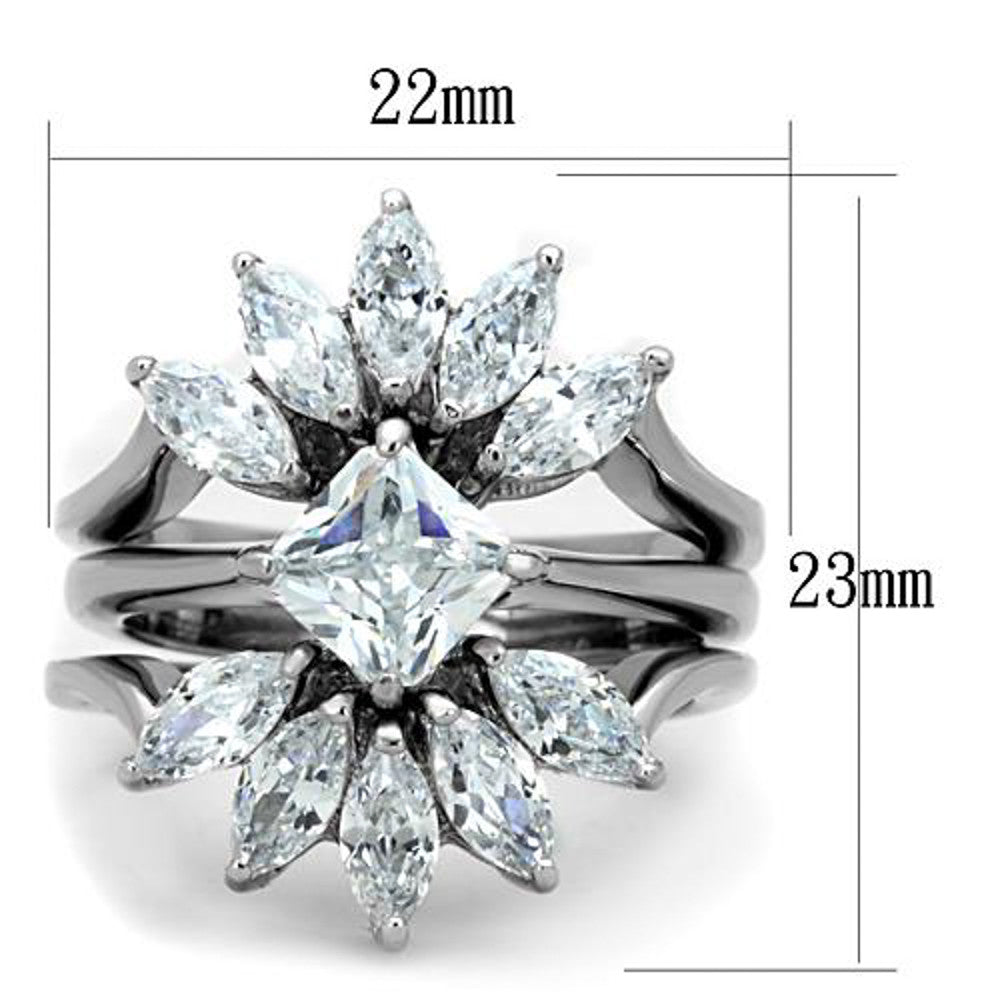 ARTK1756 Stainless Steel 3.74 Ct Zirconia 3 Piece Engagement Wedding Ring Set Size 5-10